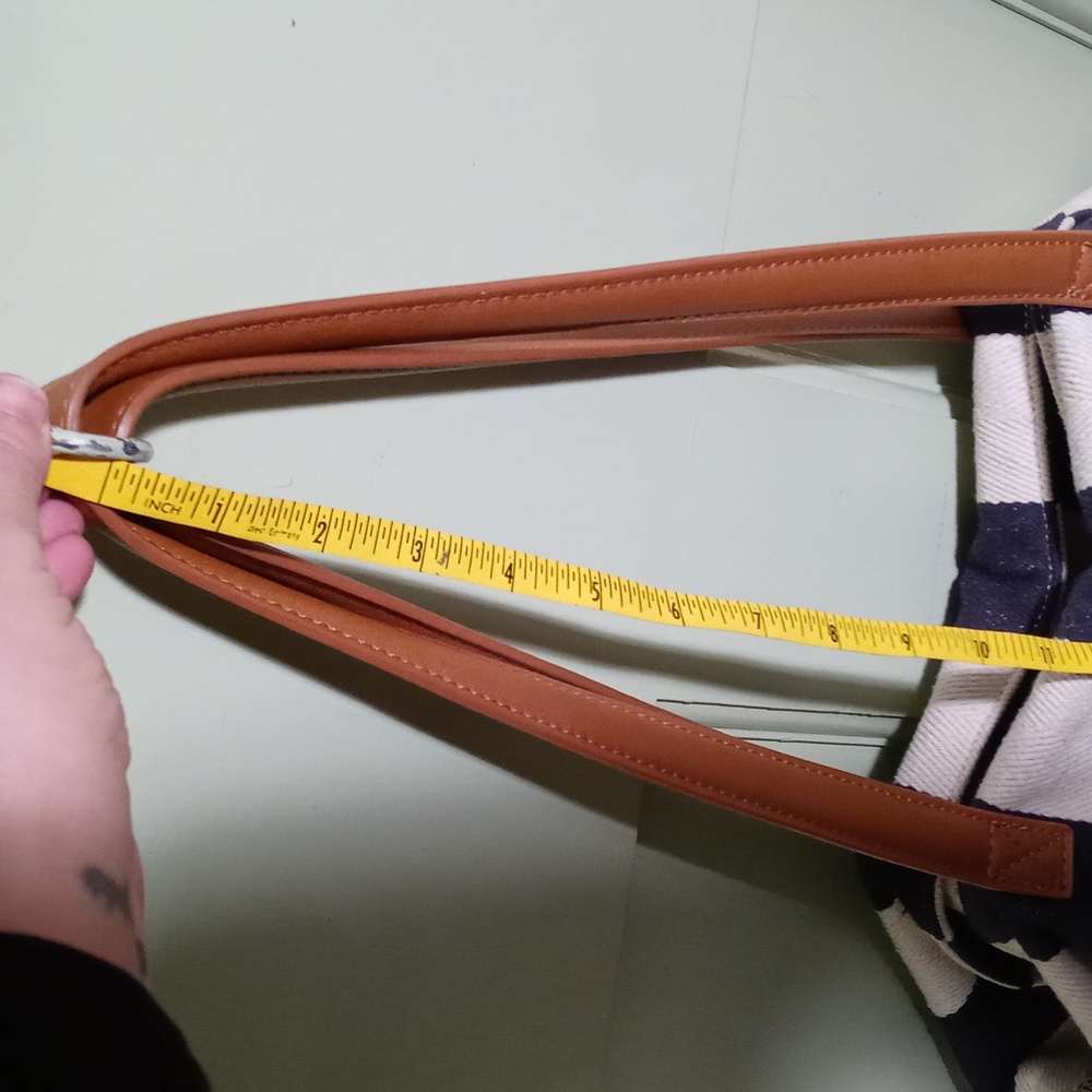 Women's MMS nautical canvas duffle gym bag travel vacation shoulder striped - Picture 8 of 14